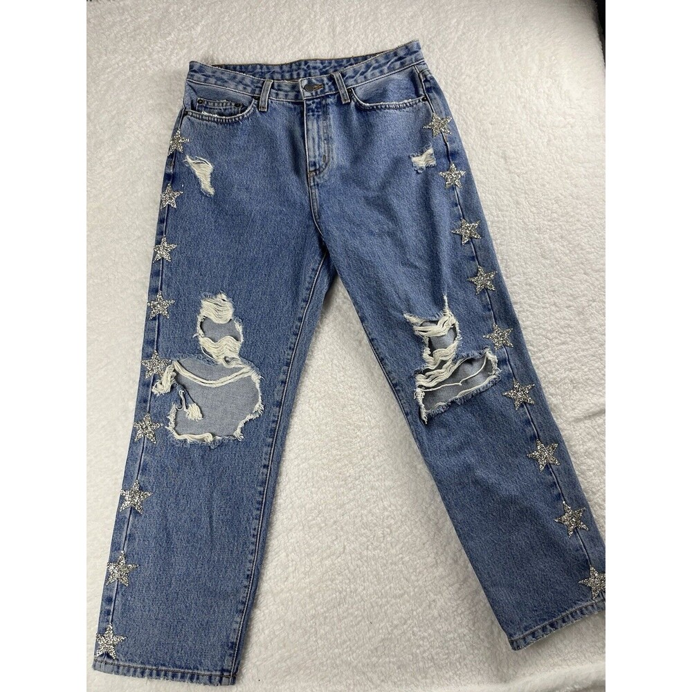 Carmar Jeans Womens Sz 28 Hermia Sabella Sparkle Star Denim Cropped Straight Leg